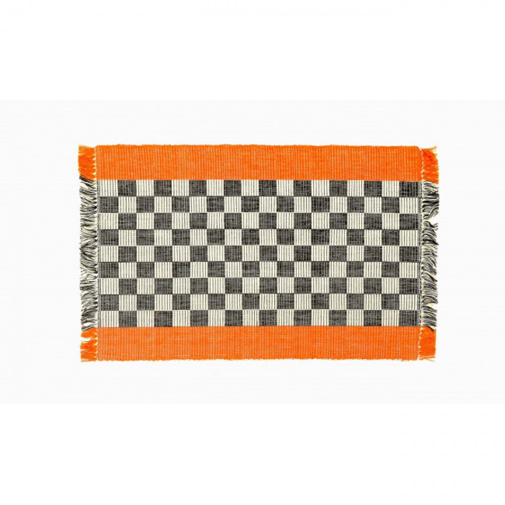 Orange Trim With Black And White Checkerboard Pattern Ribbed Placemat