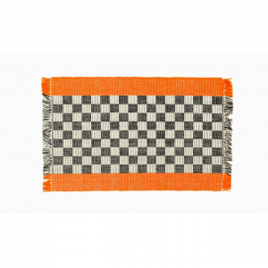 Set of 4 Orange Trim With Black And White Checkerboard Pattern Ribbed Placemat