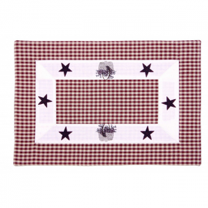 Burgundy Checks With Stars And Baskets Pattern Fused Placemat