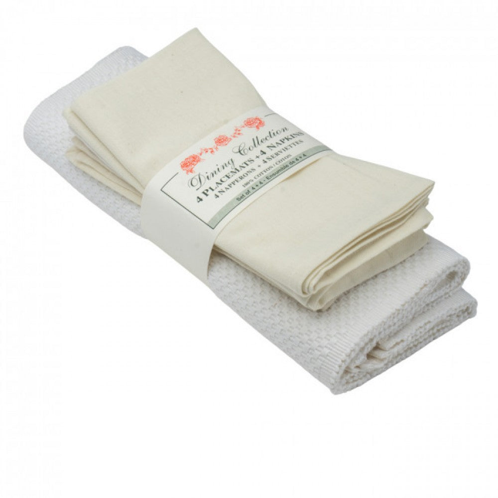 4 + 4 Ivory Sapphire Weave Placemats And Napkins