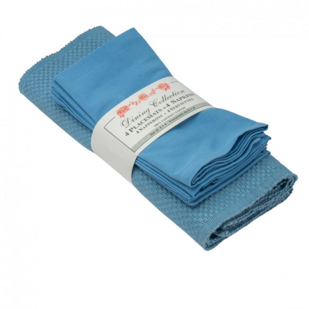 4 + 4 Blue Sapphire Weave Placemats And Napkins