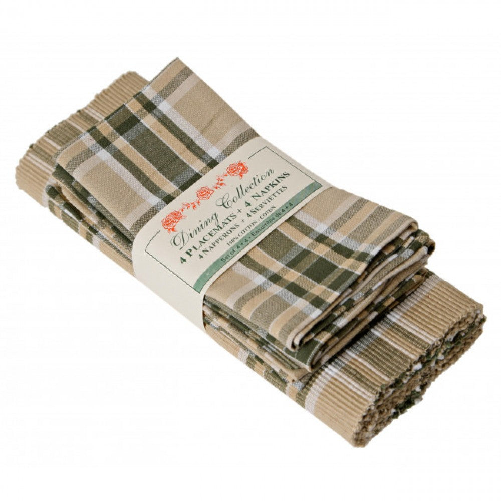 4 + 4 Tulsi Check Pattern Placemats And Napkins
