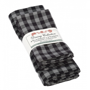 4 + 4 Gray And White Buffalo Check Pattern Placemats And Napkins