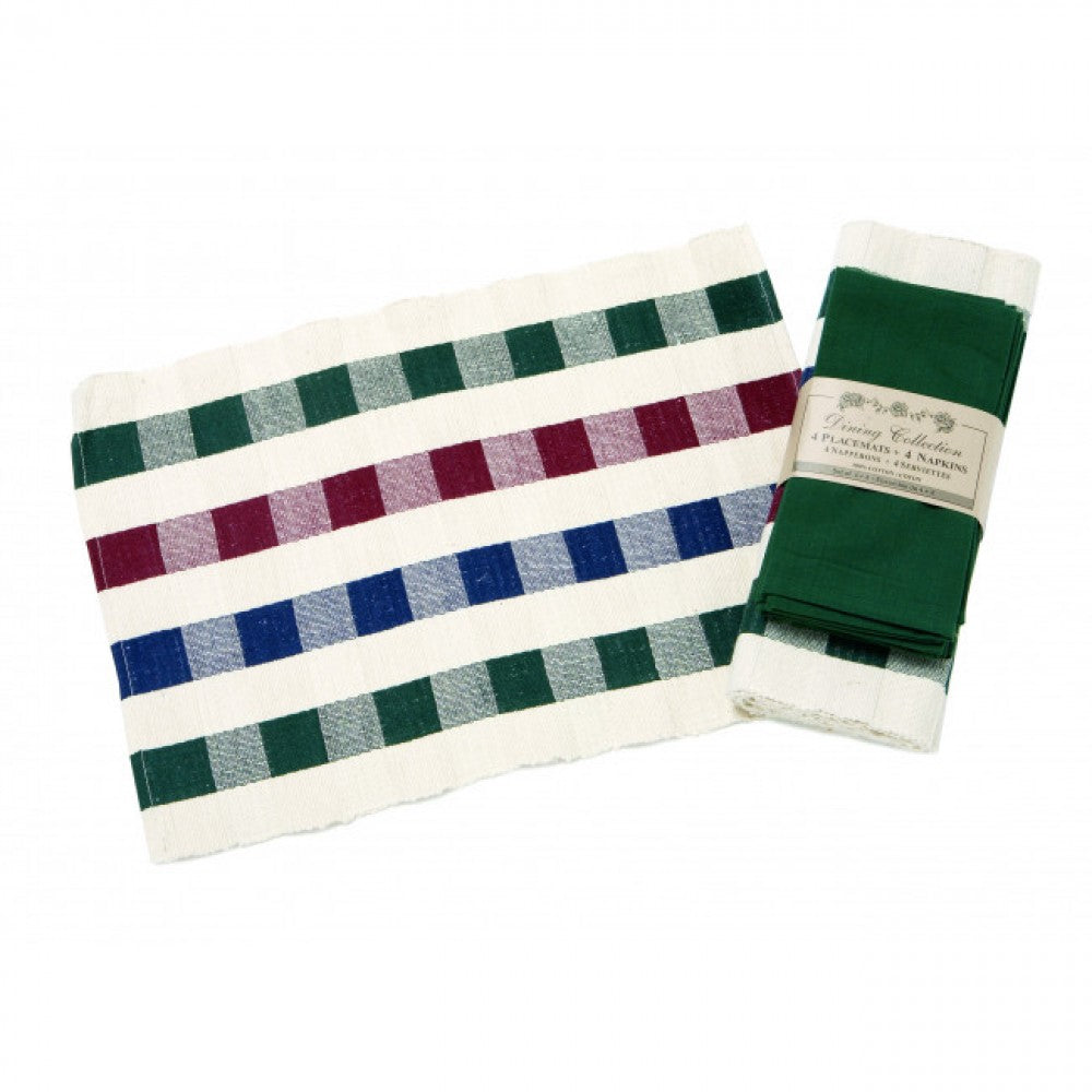 4 + 4 Spruce Green Checks And Solids Placemats And Napkins