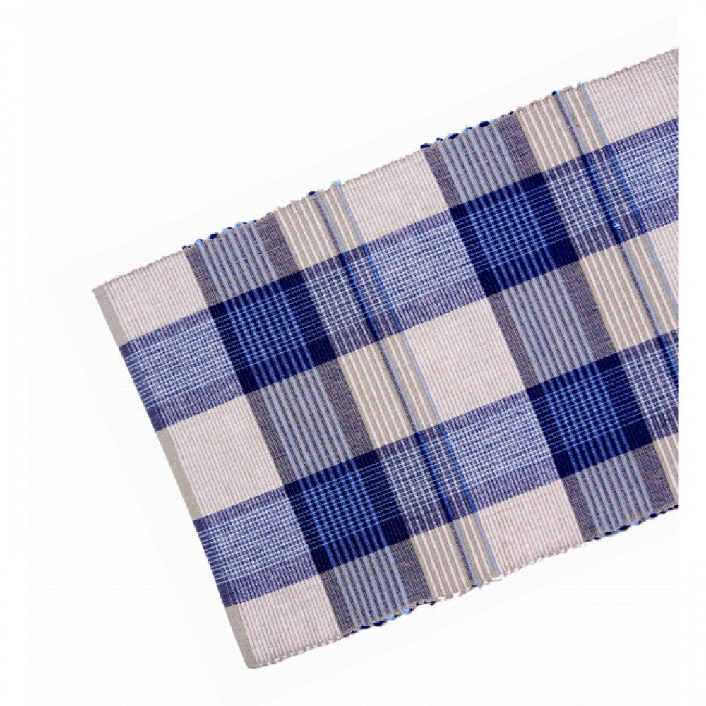 13x36" Sand Blue Check Pattern Ribbed Table Runner