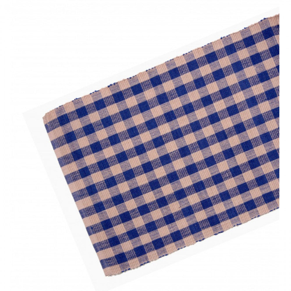 13x36" Navy Blue And Beige Check Pattern Ribbed Table Runner
