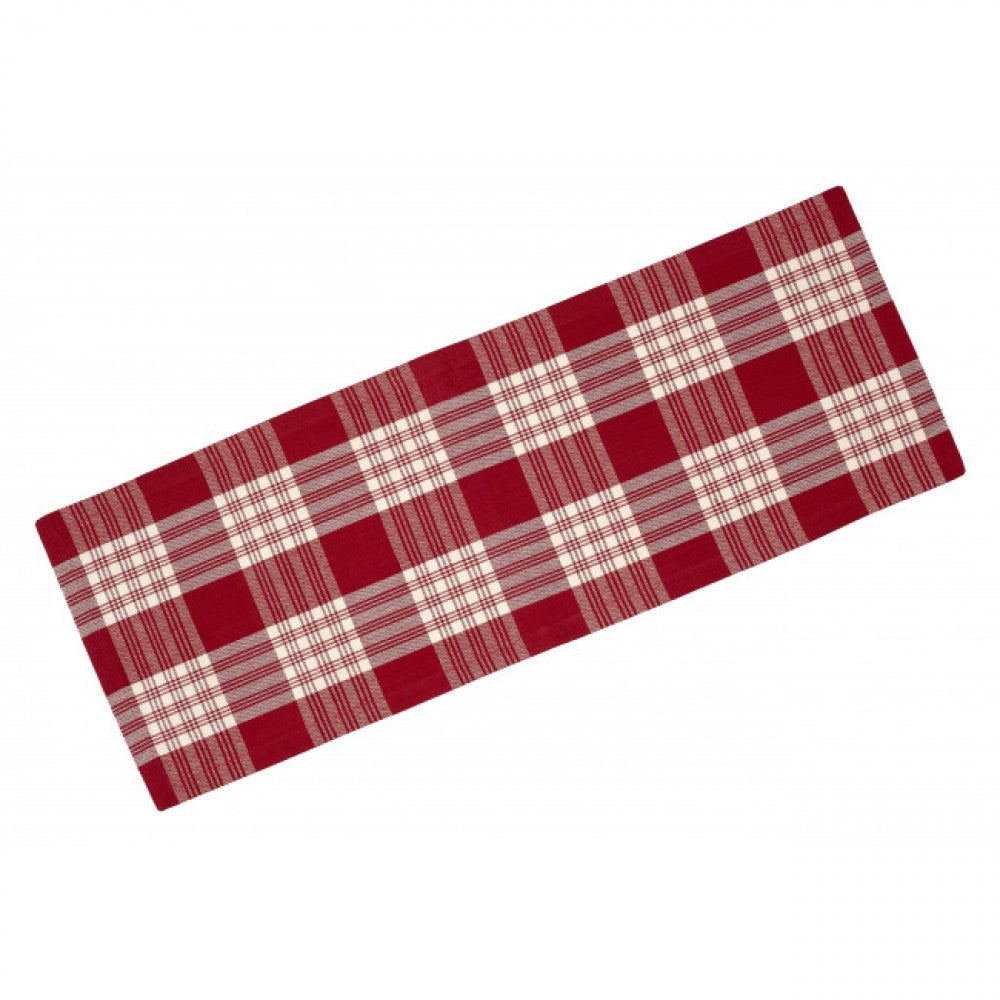 13x36" Stone Red Plaid Pattern Ribbed Table Runner