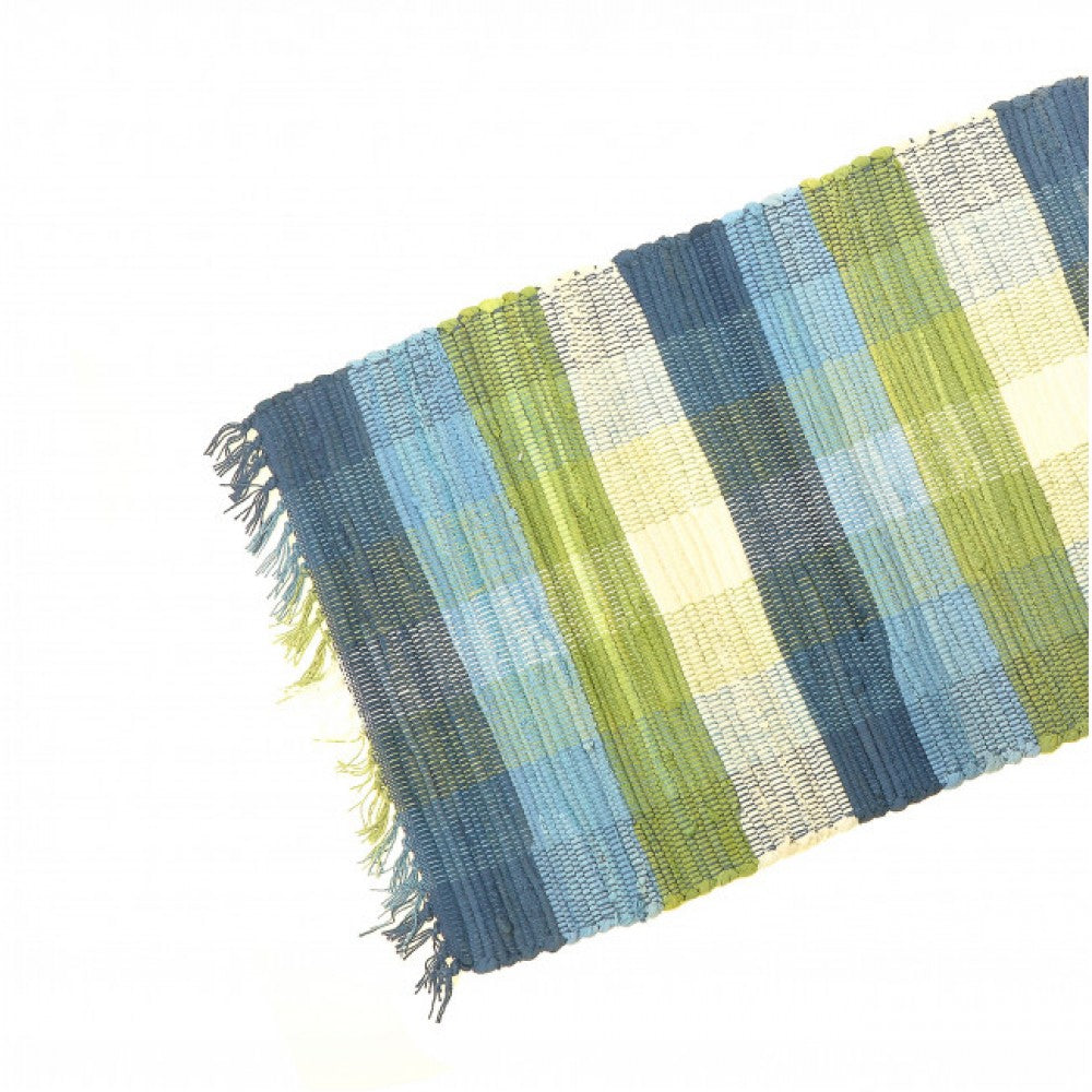13x54" Nite Blue Checked Pattern Chindi Table Runner