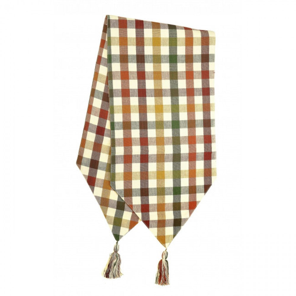 13x54" Cambridge Check Pattern With Tassels Table Runner