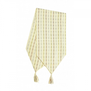 13x54" Indo Silver Check Pattern With Tassels Table Runner