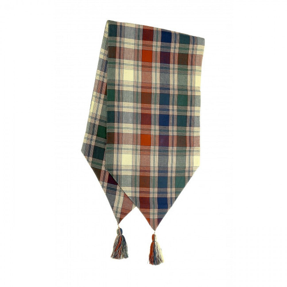 13x54" Moorpark Jewel Tones Check Pattern With Tassels Table Runner