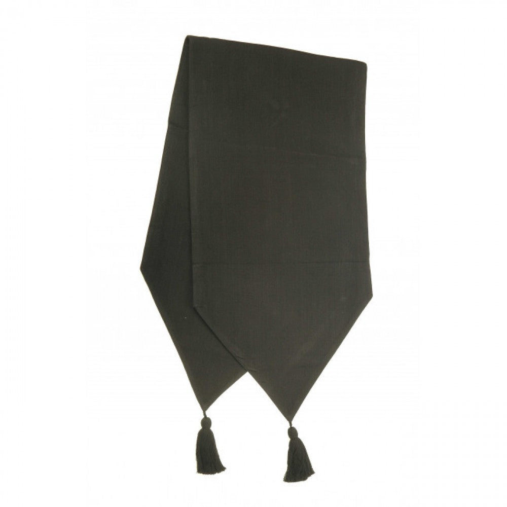 13x54" Black With Tassels Table Runner