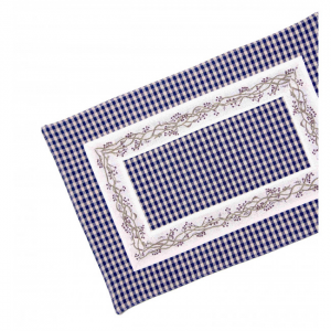 13x36" Navy Blue Checks With Berryvine Pattern Fused Table Runner