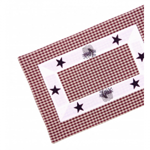 13x36" Burgundy Checks With Stars And Baskets Pattern Fused Table Runner