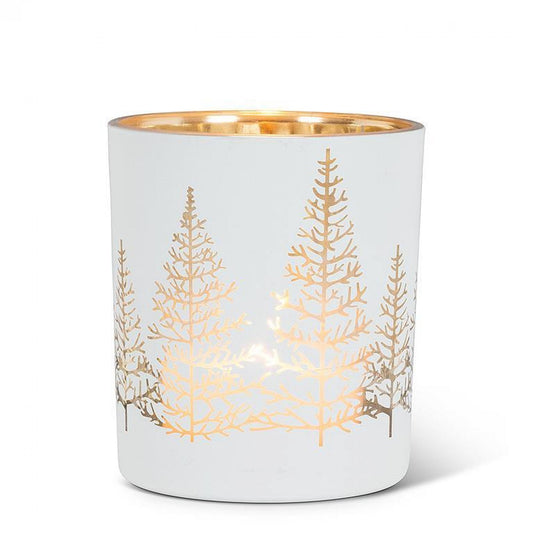 White With Gold Tree Tealight Candle Holder
