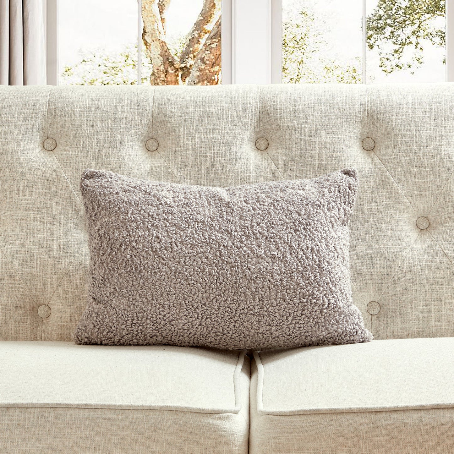 Light Gray Boucle With Featherdown Insert Pillow