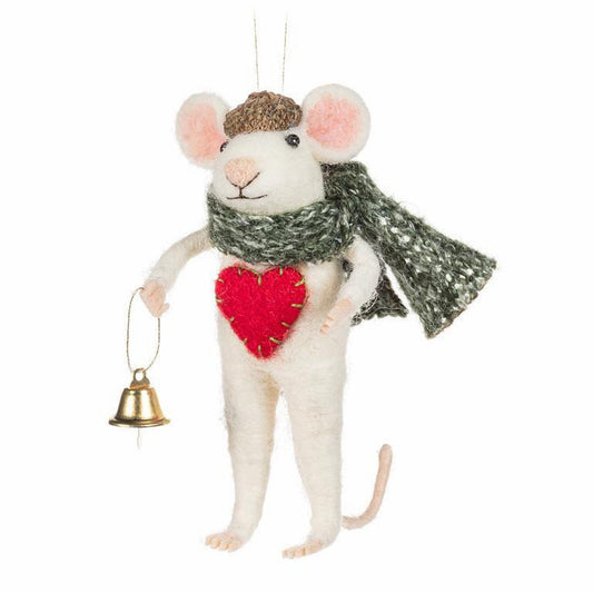 Winter Mouse With Heart & Bell Ornament