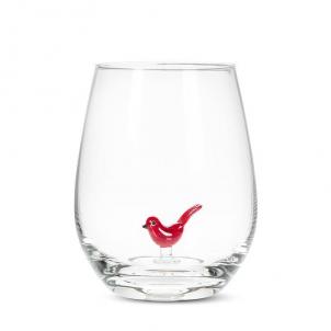 Cardinal In The Base Of A Stemless Wine Glass
