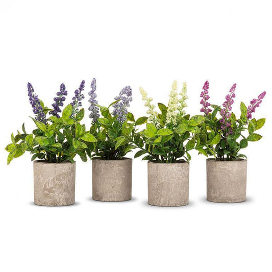 Set Of 4 Assorted Colors Spiky Flowers In Round Pots Artificial Flower