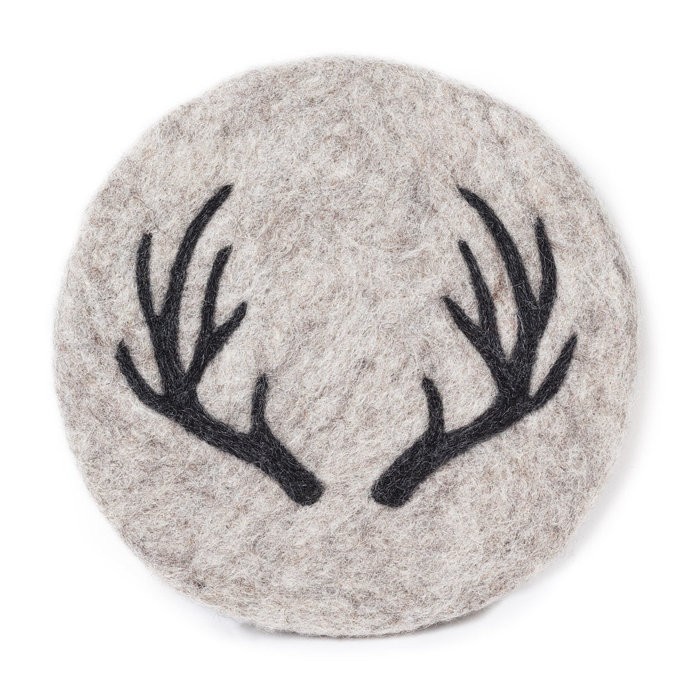 Set of 12 Stag Horn On Oatmeal Color Background Trivet