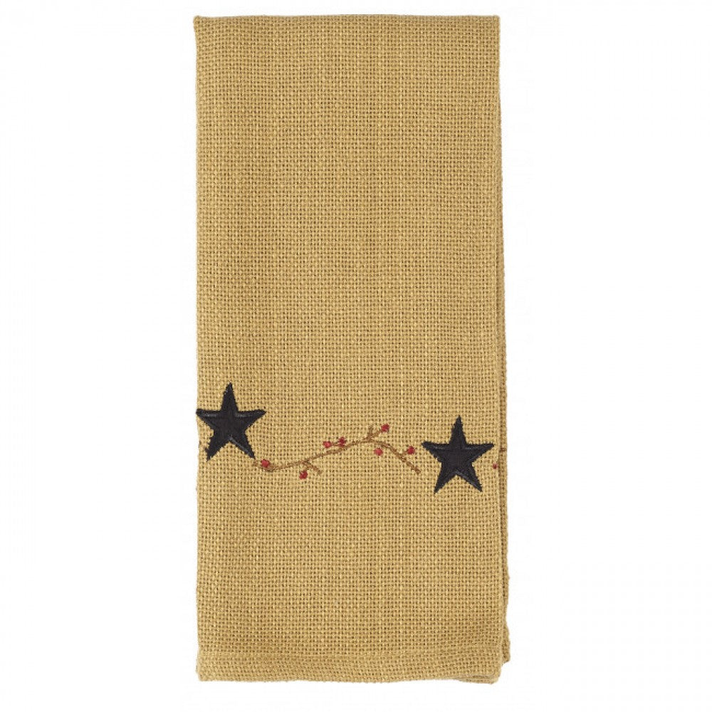 Burlap Color With Berries And Stars Tea Towel