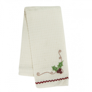 Set of 4 Holly Leaf Pattern On White Tea Towel