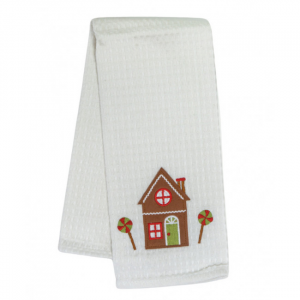 Set of 4 Ginger Bread House On White Tea Towel