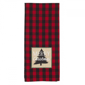 Set of 4 Red & Black Buffalo Check With Merry Christmas Tree Label Tea Towel