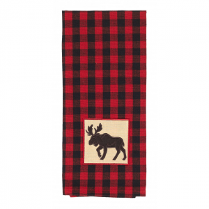 Set of 4 Red & Black Buffalo Check With Moose Label Tea Towel