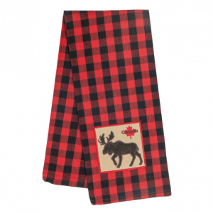 Set of 4 Honey Comb Weave Buffalo Red Plaid With Moose & Maple Leaf Tea Towel