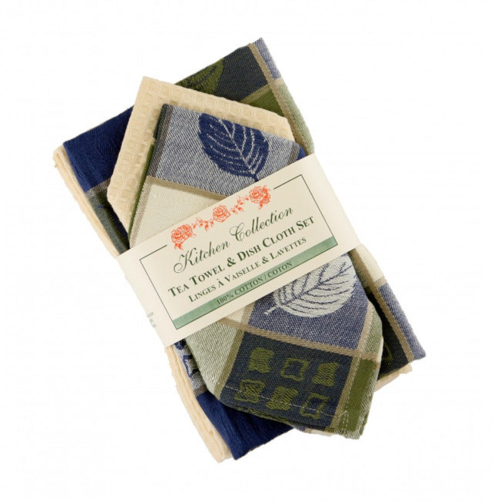Green Leaf Harvest Pattern 2 Dish Cloths And 2 Tea Towel Set
