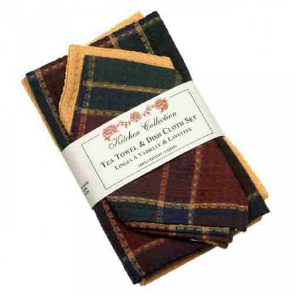 Festive Jewel Tones Check 2 Dish Cloths And 2 Tea Towel Set