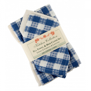 Toro Blue Check Pattern 2 Dish Cloths And 2 Tea Towel Set
