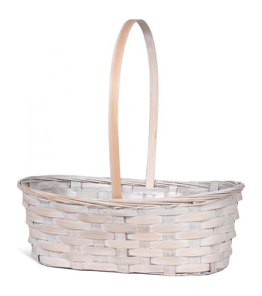 Whitewashed Bamboo Long Handled Basket
