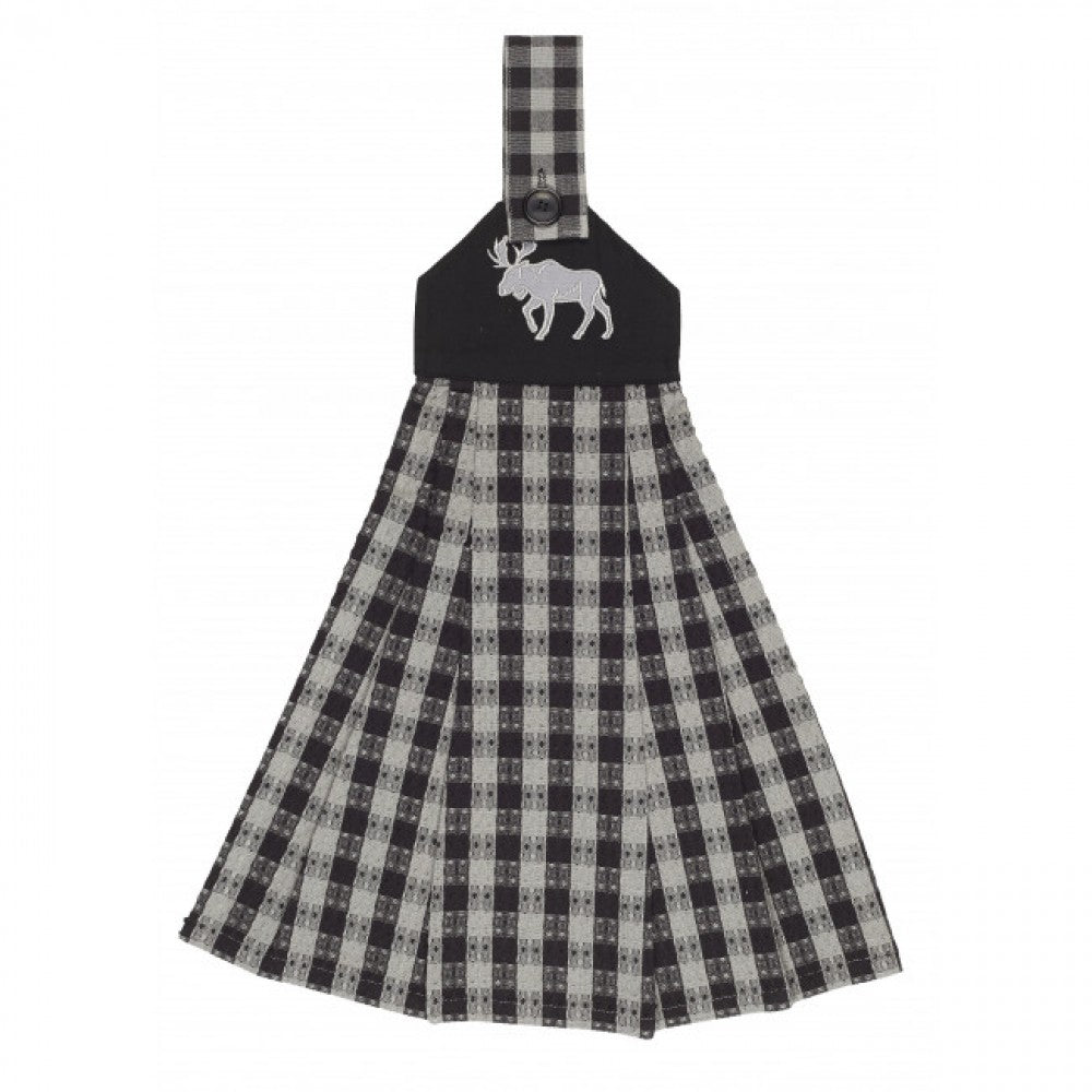 Buffalo Gray Plaid With Moose Pattern Hanging Tea Towel