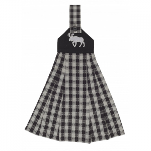 Buffalo Gray Plaid With Moose Pattern Hanging Tea Towel