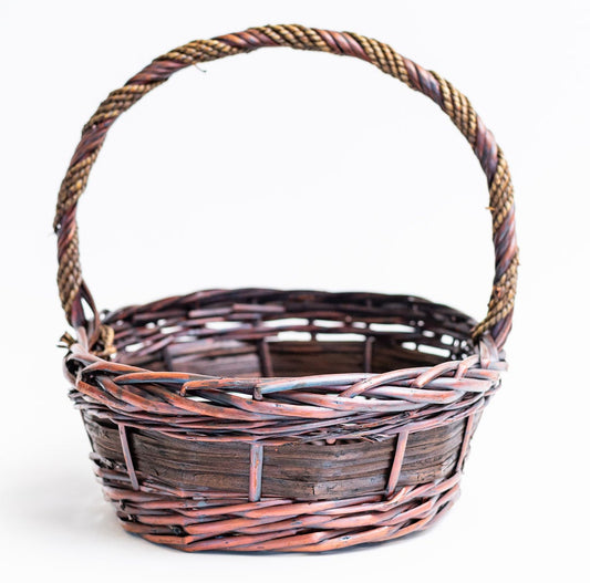 13.5"H Round Mahogany Colored Long Handled Basket Basket