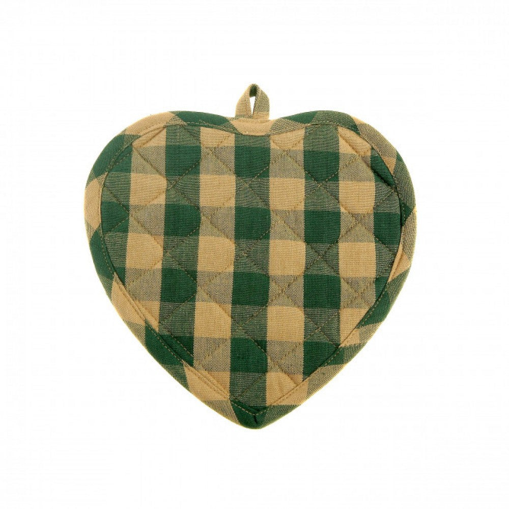 Set Of 2 Heart Shaped Green Check Pot Holder