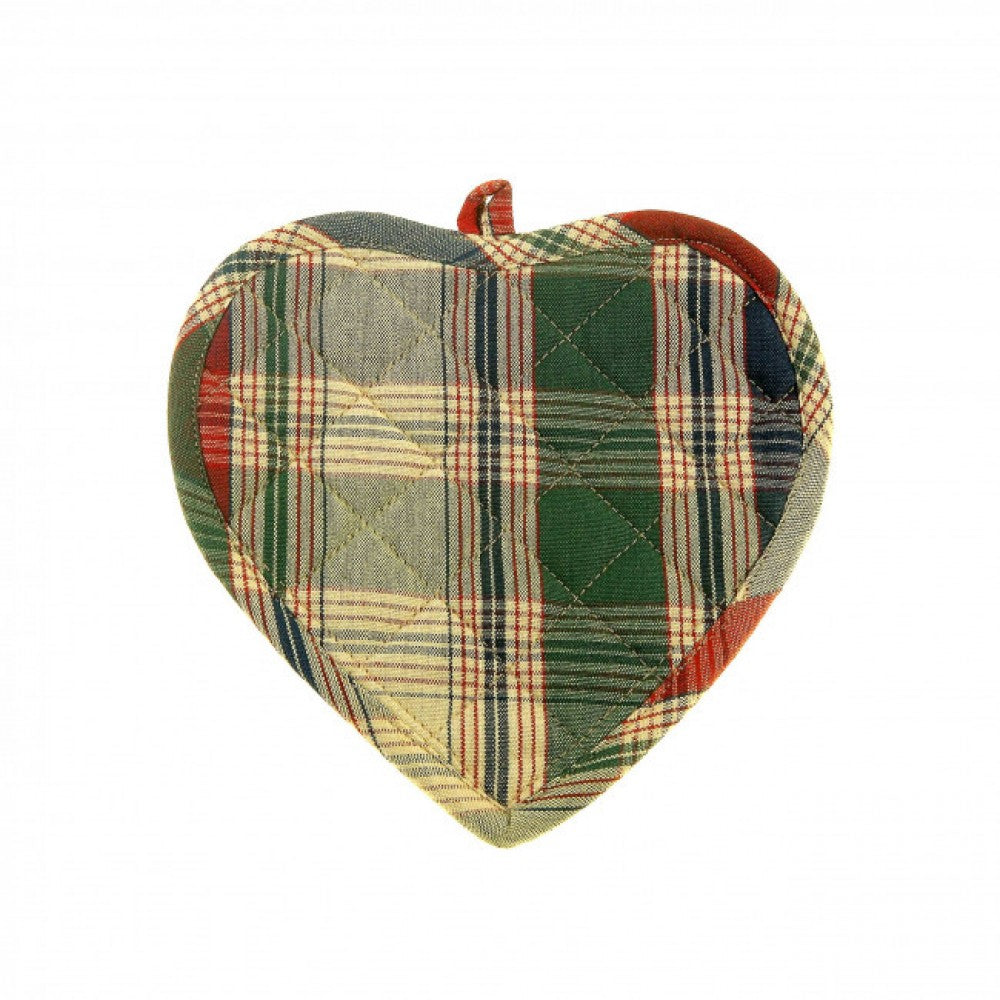 Set Of 2 Heart Shaped Moorpark Jewel Tones Check Pattern Pot Holder