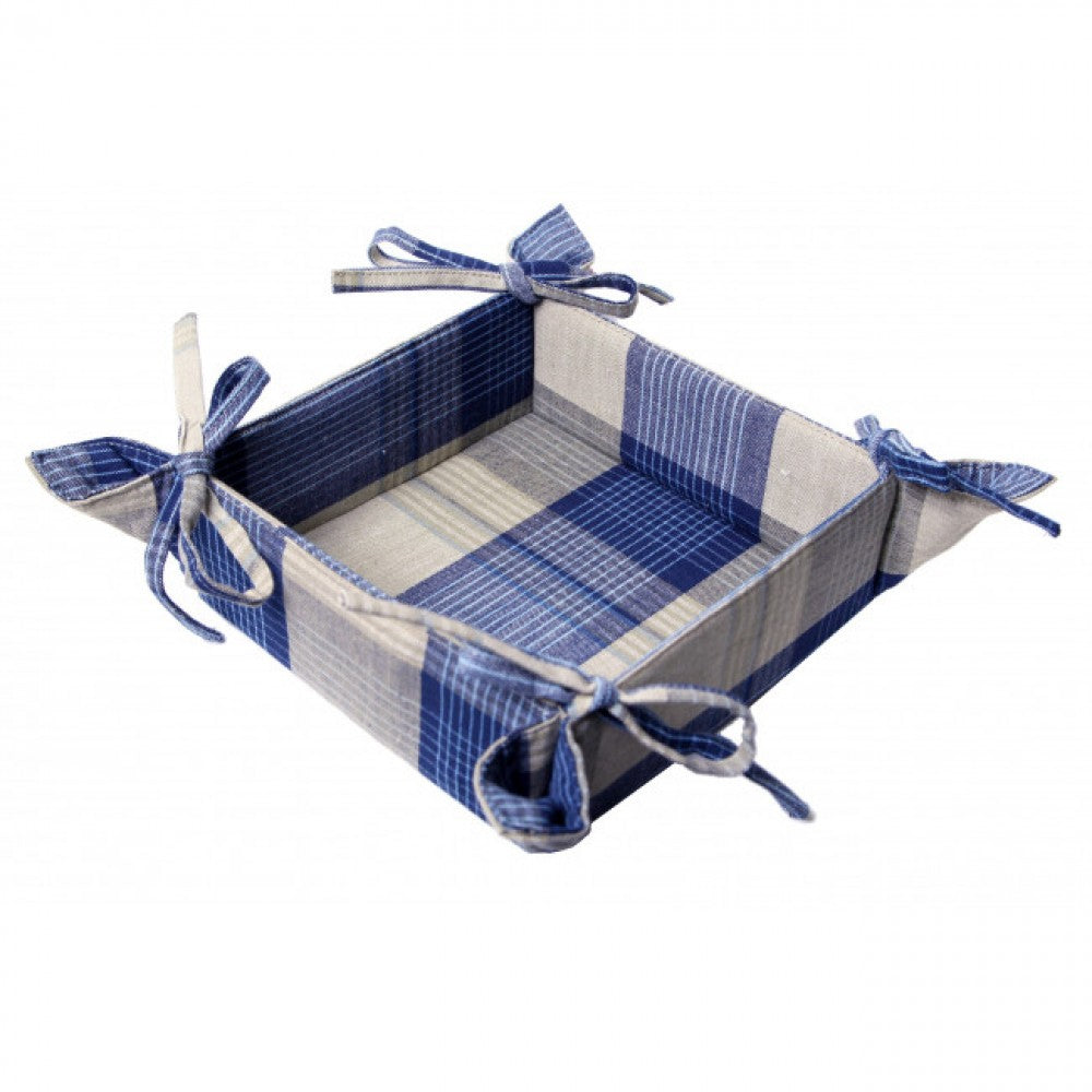 13x9" Sand Blue Check Pattern Bread Basket