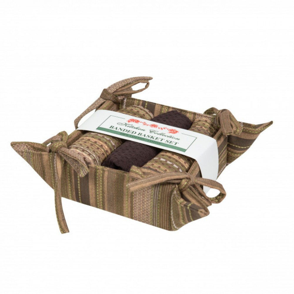 Alloy Stripes 2 Dish Cloths; 1 Tea Towel And Bread Basket Set