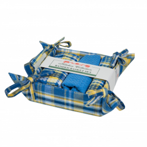 Bluestone Check 2 Dish Cloths; 1 Tea Towel And Bread Basket Set