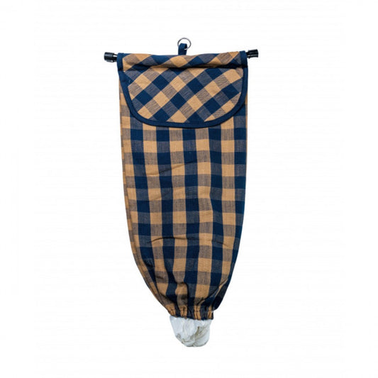 Navy Blue & Beige Check Pattern Bag Holder
