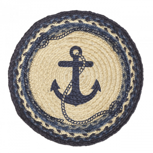 Set of 4 Round Braided With Anchor Pattern Chair Pad