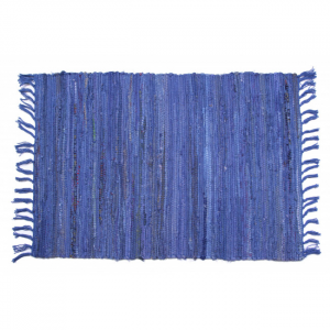 Blue Fringed Chindi Cotton Rug