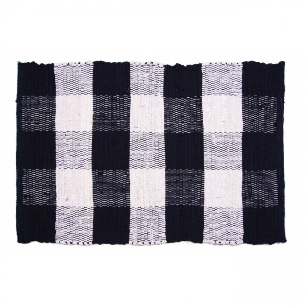 Black Check Chindi Cotton Rug