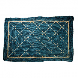 Braided Blue With Diamond Pattern Rectangular Rug