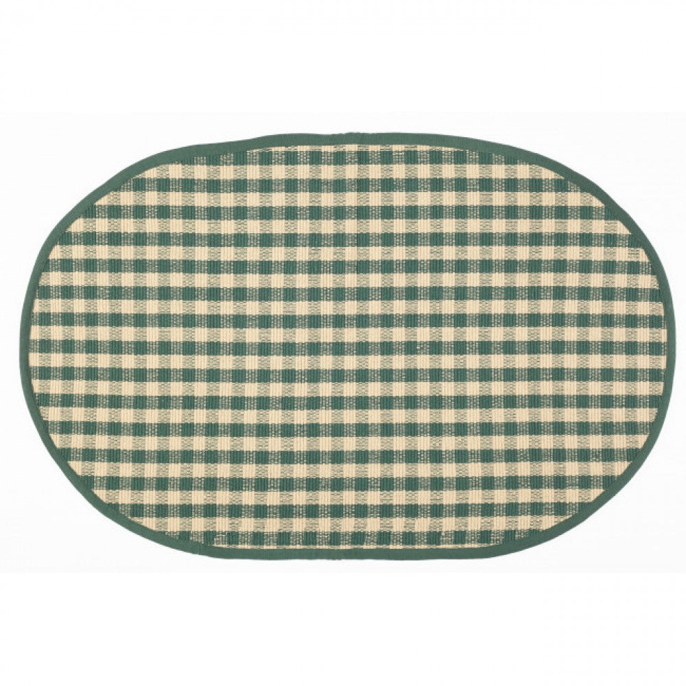 Green Check Oval Rug