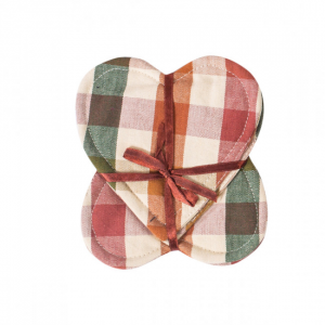 Set Of 4 Cambridge Check Pattern Heart Shaped Coasters