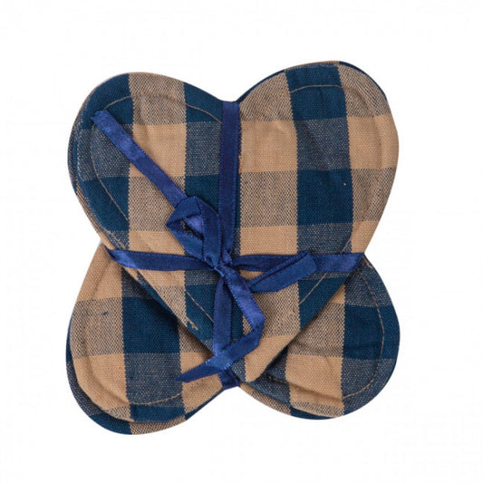 Set Of 4 Navy Check Heart Shaped Coasters